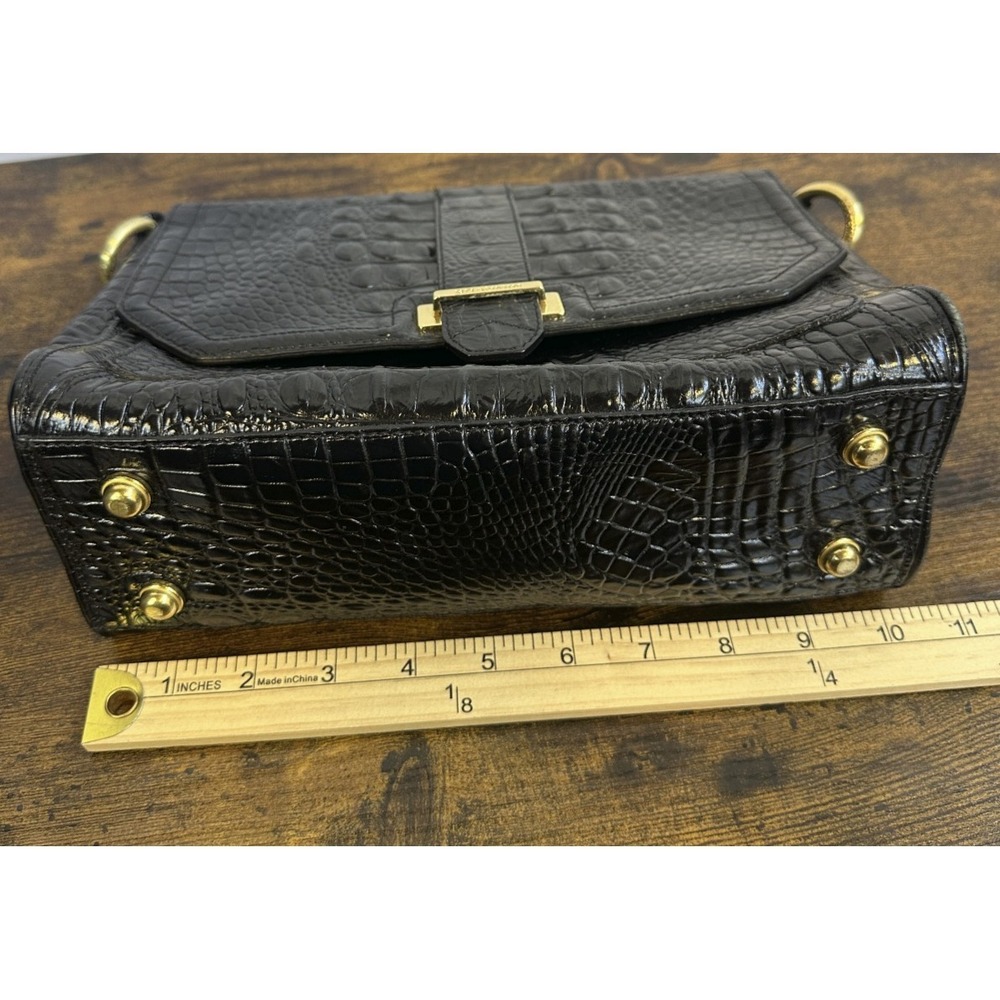 Brahmin Black Croc Embossed Leather Crossbody Style Bag Gold Hardware *No Strap - Picture 6 of 16